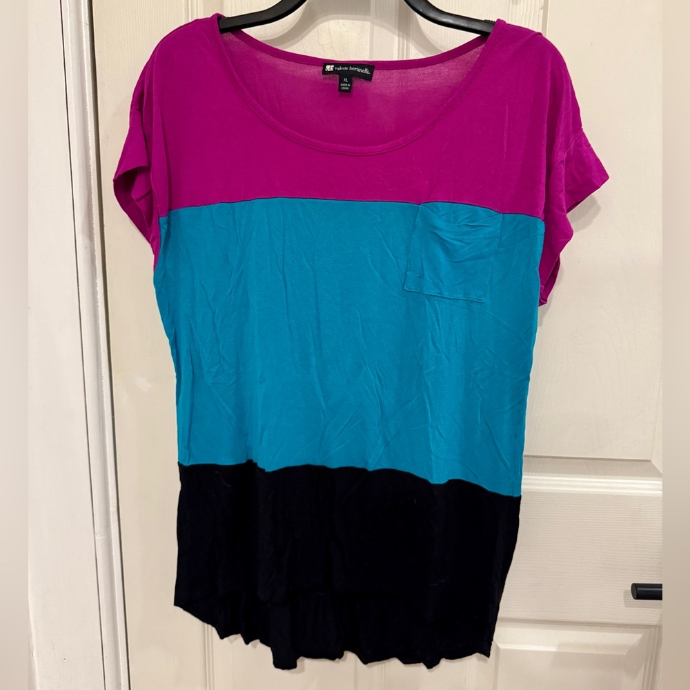 Vintage Colorblock Top - Fuchsia, Teal, and Black